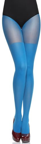 Merry Style Collant fantaisie femme 40 deniers Lycra à rayures illusion cuissardes Collant à Motif Lingerie Sexy Sous-vêtements Femme MS 387 (Bleu, L)