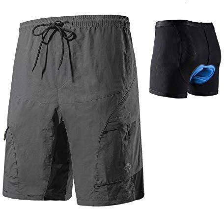 Santic Radlerhose Herren mit Sitzpolster Kurz Fahrradhose MTB Radhose Kurz mit Fahrradunterhose Herren Gepolstert Radshorts Fahrradshorts Grau EU M