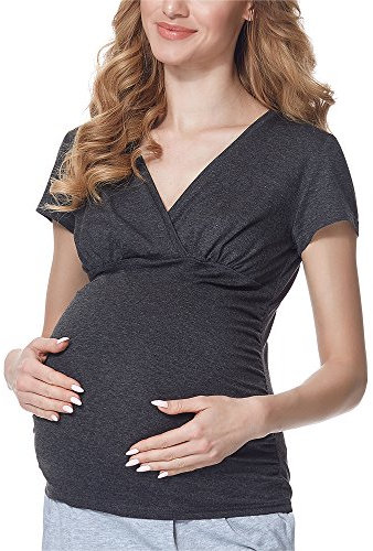 Bellivalini Damen Umstands Shirt mit Stillfunktion BLV50-123 (Dunkelmelange, XXL)