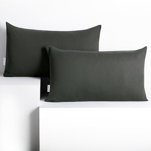 DecoKing 2 Kissenbezüge 50x60 cm Jersey 100% gekämmte Baumwolle Reißverschluss Grafit Anthrazite grau Amber