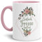 Blumen-Tasse mit Spruch Einfach Fresse halten - Beleidigung/Schimpfwort/Geschenkidee für das Büro/Innen & Henkel Rosa