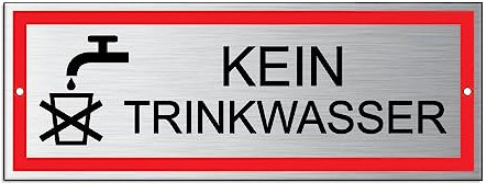 Schild Kein Trinkwasser 175x65 mm 2 Löcher Aluminium Edelstahloptik wetterfest UV-beständig 53303-L