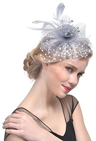 Bibi en Plume Elegant Fascinants Chapeaux de Mariage et Pince à Cheveux Bandeau Cocktail Voilé Chapeaux de Mariage pour Femme Bibi avec plume à cheveux Cocktail Chapeau Hat Party Cheveux