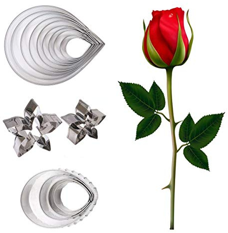 18pcs Gumpaste Flower Mold Austin Rose Petal Calyx Leaf Cutter Set Sugarcraft Fondant Modelling Tools for Cake Decorating, Chocolate, Soap, Gum paste