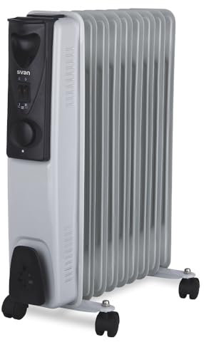 Svan Radiador aceite Eléctrico Bajo Consumo Blanco y negro SVCA07RA. 1500W, 3 Niveles de potencia, Termostato Regulable,