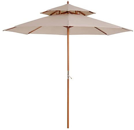 Outsunny 2.7 m Garden Parasol Umbrella, Double Tier Garden Umbrellas Outdoor Sun Umbrella Sunshade Bamboo Ribs, Beige