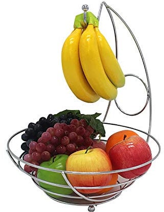 St@llion Chrome Banana Hanger Tree Holder Fruit Storage Bowl Basket Stand Hook New 2 in 1 Fruit Bowl, Silver