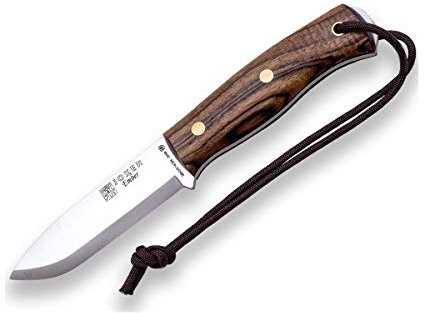 Joker Jagd- und Bergmesser Ember Scandi CN122, 10,5 cm Klinge aus SANDVIK 14C28N, Walnussholzgriff, braune Lederscheide, inkl. Parakord, Werkzeug zum Angeln, Jagen, Camping und Wandern
