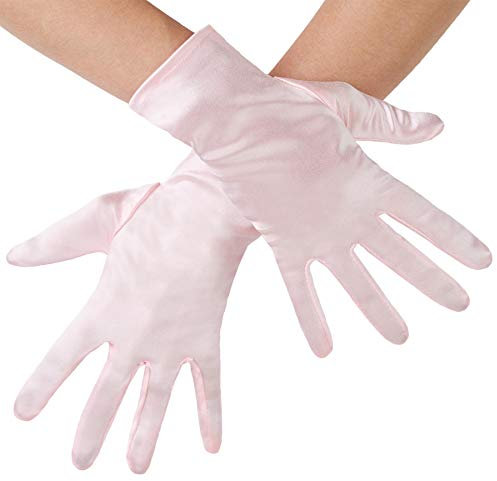 dressforfun 901016 Damen Satin Handschuhe, kurze Satinhandschuhe für Kostüm Fasching Karneval Halloween Hochzeit Fest Party Opera 1920er Accessoires, 23 cm - diverse Farben - (rosa | Nr. 303661)