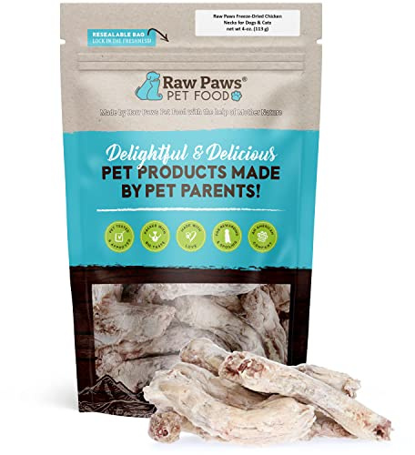 Raw Paws Freeze-Dried Chicken Necks for Dogs & Cats (4-Ounce) - Made in USA - Raw Freeze Dried Dog Treats - Chicken Necks for Cats - Single Ingredient Chews