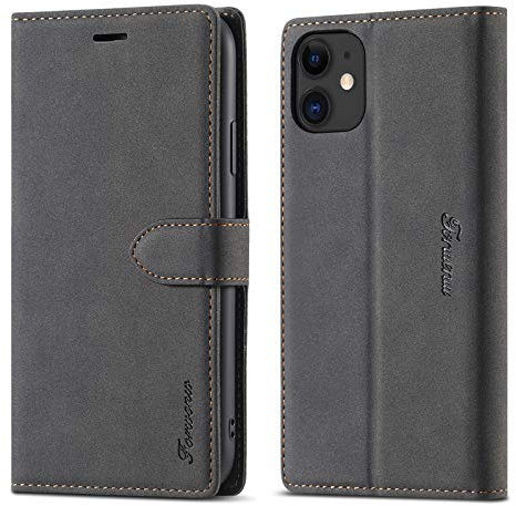 LOLFZ Case for iPhone 11, Vintage Leather Wallet Case Card Holder Kickstand Magnetic Closure Flip Case Cover Compatible with iPhone 11 (6.1 Inch) - Black