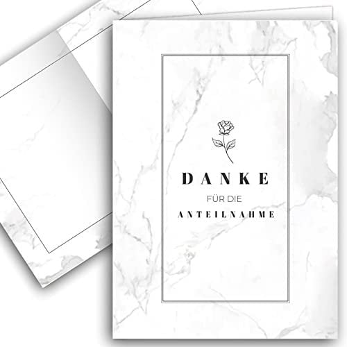 Klasse 10 x Dankeskarten Trauerkarten mit Umschlag Trauerkarten Dankeskarte Bestattungsverein Marmor Dankeskarte Rose Rosen