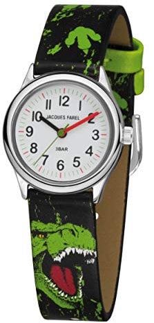 JACQUES FAREL Jungenuhr Dinosaurier T-Rex schwarz grün Metall Jungen Quarz analog HCC 921