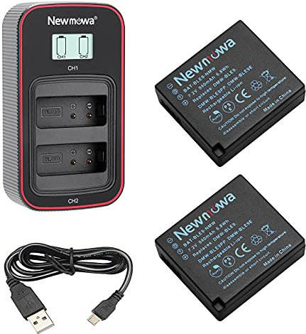 Newmowa DMW-BLE9 Batería de Repuesto (Paquete de 2) y Cargador USB Dual con Pantalla LCD Inteligente para Panasonic DMW-BLE9,DMW-BLG10 y Lumix DC-LX100 II,DMC-GF3,DMC-GF5,DMC-GF6