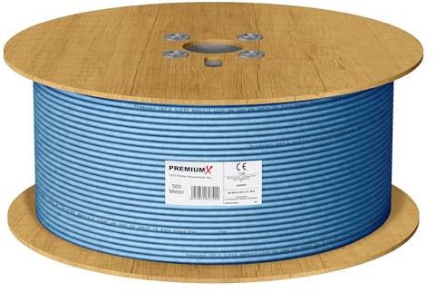 Premium X 500m CAT 8 Netzwerkkabel LAN Kabel Verlegekabel Ethernet Cat8 Installationskabel 40 Gbit/s AWG 23 reines Kupfer S/FTP PiMF PoE Eca Klasse Datenkabel Simplex - Blau