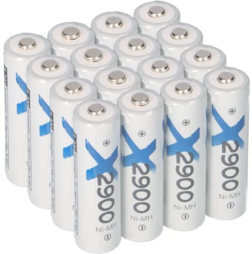 16x Akku Typ 2900 mAh 1,2V NiMH Mignon AA | wiederaufladbare Batterien hohe Kapazität | geringe Selbstentladung | ideal für Blitzgerät, Wii & Xbox Controller (16x AA)