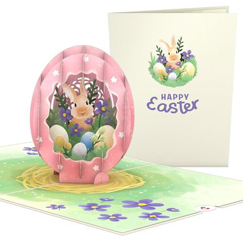 Lovepop® 3D Pop-Up Karte Ostern mit Hasen in rosa Osterei religiöse Osterkarte easter bunny greeting card | inkl. Umschlag & Versteckfach für Geld & Gutscheine