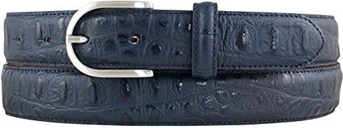 BELTINGER Damen-Gürtel mit Krokoprägung 3 cm | Leder-Gürtel für Damen 30mm Kroko-Optik | Kroko-Muster mit runder Gürtelschließe | Marine 90cm