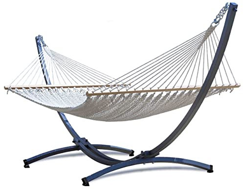 Potenza Outdoor Hängematte mit Verzinkter Gestell für 2 Personen I Barbados - Stabhängematte XXL 210x140, 200kg I Hängemattengestell 220kg, wetterfest (Ecru, Basic Gestell Graphit)