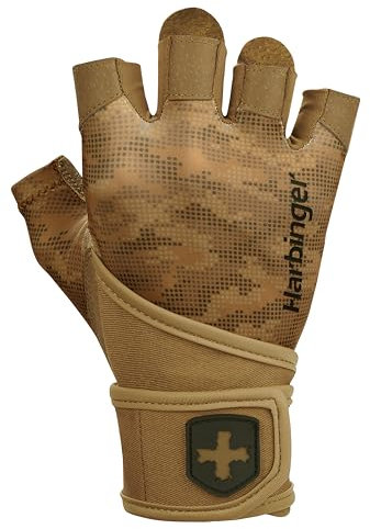 Harbinger Pro Wristwrap 2.0 Gewichtheberhandschuhe – Echtes Leder, integrierte Handgelenkstützen, 4-Wege-Stretch, perforiertes Design – Maximaler Halt – Unisex, Beige, Klein