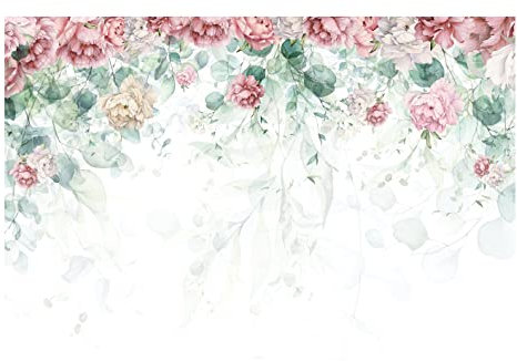 Fototapete Consalnet Blumen grün Blätter Pflanzen Rosen Natur Moderne Wohnzimmer Schlafzimmer Vlies Tapete Wandtapete UV-Beständig Montagefertig (254x184 cm - 2 Bahnen)