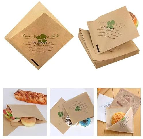 100PCS Greaseproof Paper Sheets, Oil-Resistant Multi-Use Sandwich Paper Wrap Triangular Food Wrapping Papers Bag for Burger Toastie Fries Bread (15 * 15 cm)