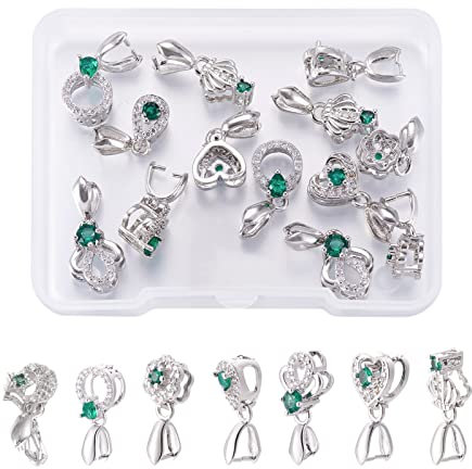 PandaHall 14 Stück Messing-Eis-Pick-Bügel, 7 Stile, Mikro-Pavé-Zirkonia-Halskette, Pinch-Verschluss, Bänder für DIY-Halsketten, Schmuckherstellung, Platin