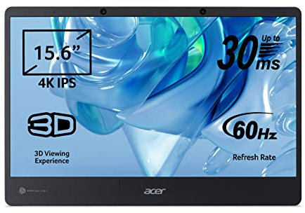 Acer SpatialLabs View Pro ASV15-1BP, Monitor PC 15.6, Monitor 3D, Display 4K IPS, 60 Hz, 30 ms, 16:9, HDMI (2.0), USB 3.2 Type-C, USB 3.0 Type A, SD Card Reader, Lum 323 cd/m2, Cavi HDMI, USB Inclusi