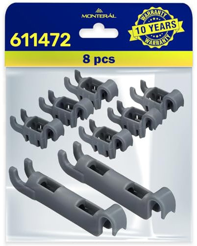 Set of 8 Pieces of Bearing Hooks for Dishwasher Bottom Basket with Original Code 00611472 611472 Suitable for Bosch for Gorenje for Siemens for Balay for Constructa - Warranty 10 Years - MONTERAL