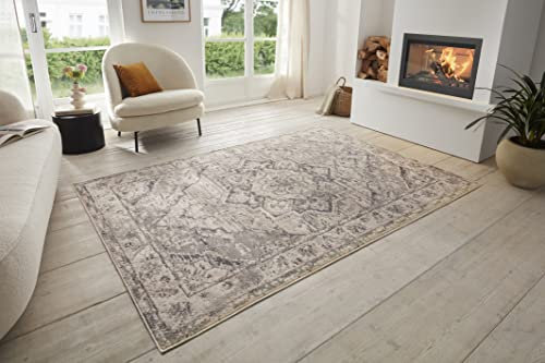Hanse Home Sand Vintage Teppich – Orientalischer Kurzflor Wohnzimmerteppich Weicher Orient-Teppich Läufer für Schlafzimmer, Esszimmer, Wohnzimmer, Flur, Küche – Creme Grau, 160x235cm