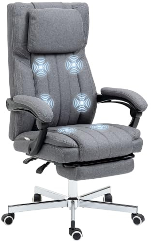 Vinsetto Silla de Masaje con 6 Puntos Masaje Altura Ajustable Gris | Silla de Oficina Giratoria, Silla de Escritorio Reclinable, Control Remoto, Reposapiés, Reposacabezas