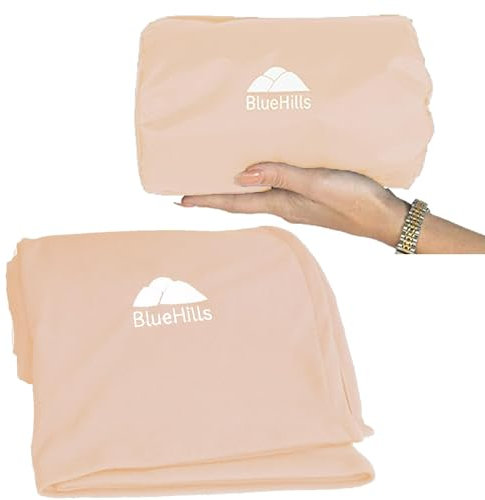 BlueHills Ultrakompakte Reisedecke Kissen für Flugzeug Reisen Essential Long Flight Trip Throw in Bag Portable Case Large Plane Accessories Beige - C007, Travel