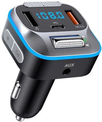 Trasmettitore FM Bluetooth Auto, Adattatore Bluetooth Auto Audio Radio Musicale MP3 Lettore, Chiamata Vivavoce,Caricabatteria Auto,con USB Port 5V/3.1A & 1A,Supporto Chiavetta USB