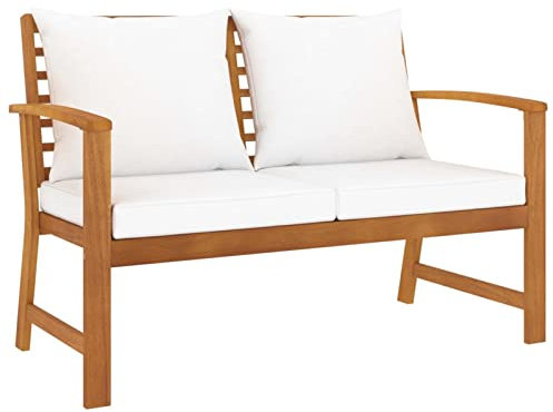 ZEYUAN Gartenbank 120 cm mit Creme Kissen Massivholz Akazie, Sitzbank Garten, Sitzbank Outdoor, Balkon Bank, Balkonbank, Parkbank - 318339