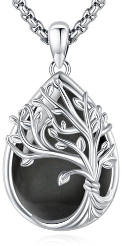 Eusense Albero Della Vita Collana da Donna in Argento 925 con Catena di Ciondoli in Ossidiana Nera per Donne Ragazze Regali di Compleanno