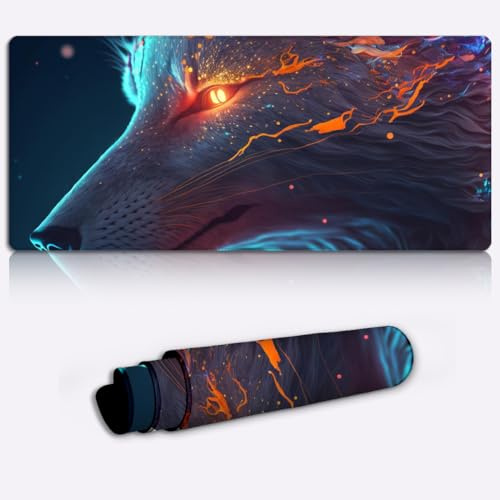 SIBREA Gaming-Mauspad, erweitertes Mauspad XXL, Computer-Tastatur, Mauspad, mit Rutschfester Gummibasis und genähter Kante für Heimbüro, Gaming, Arbeit, Kitsune 30 x 80 cm