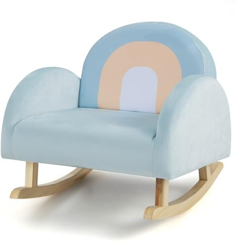 LIFEZEAL Silla Mecedora para niño de 3 a 5 años, Sillón Infantil de Confortable Tejido de Terciopelo holandés, Pata de Madera Maciza, Silla Relax Infantil con reposabrazos ergonómicos (Azul)