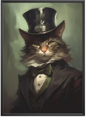 MJ-Graphics - Portrait Poster modern Katze im Anzug - Bild im Stil Ölgemälde | Wandbild Din A2 dickes Posterpapier - FineArt Kunstdruck ohne Bilderrahmen