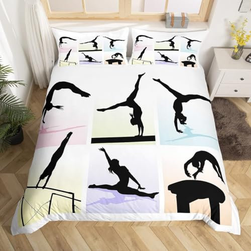 Homewish Bettwäsche 140 x 200 cm für Kinder, Gymnastik, Bettbezug für Mädchen, Gymnastik, Bettbezug Regenbogen, kariert, Tagesdecke, sportliches Thema