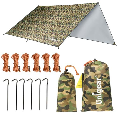 Unigear Tarp Rain Fly Regenschutzplane, Zelttuch, wasserdicht, Wanderschuppen, faltbar, leicht, wasserdicht, für Camping und Schutz gegen Regen, Schnee und Sonne