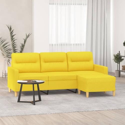 UTSRABFA Sofa Sitzbank Esszimmer Cord Sofa Küchensofa 3-Sitzer-Sofa mit Hocker Hellgelb 180 cm Stoff Geeignet für Café, Wohnzimmer, Gästezimmer, Büro