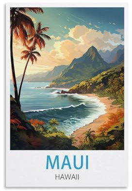 LNUYITR Maui Hawaii Vintage-Reiseposter, 50 x 75 cm, Leinwand-Kunst-Poster und Wandkunst, Bilddrucke, modernes Heim-Schlafzimmer, Dekor-Poster