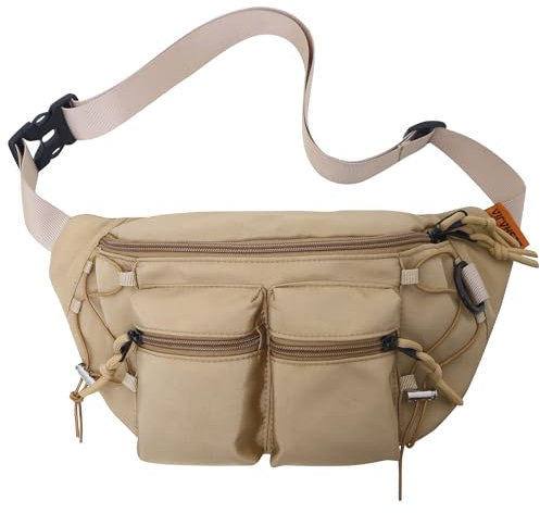 Bauchtasche Hüfttasche für Herren und Damen,Große Kapazitä Rucksack Brusttasche wasserdicht verstellbar für Radfahren Fitnessstudio Spaziergang Klettern Reisen Wandern Urlaub (Khakifarbe)