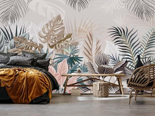 Naturempress Papier Peint Panoramique Feuilles Tropicales Colorées Papier Peint Intissé Tapisserie Poster Mural pour Salon Chambre Décoration Murale