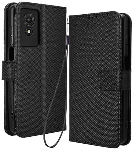 RonRun for TCL 501 Case, Flip Phone Case with Card Holders, PU Leather Full Protective Book Cover, Shockproof, black