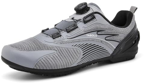 Herren Fahrrad Sneaker Flat Pedal Mountainbike Schuhe ohne Stollen Rennradschuhe,Grau,43 EU