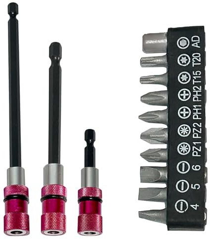 3 Stück Bithalter Magnetisch, 1/4 Zoll Sechskantschaft Trockenbauschrauber Aufsatz, Schnellwechsel Schnellbauschrauber, Erweiterungen Bithalter Akkuschrauber mit 10 Trockenbau Bit