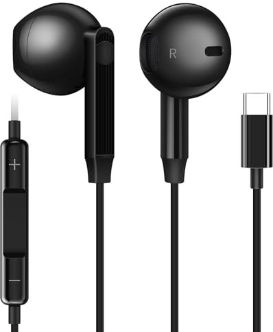 Coolden USB C Kopfhörer für iPhone 16 Pro Max In-Ear Kopfhörer mit Kabel USB C Kopfhörer mit Mikrofon Ohrhörer für iPhone 15 16 Samsung Galaxy S24 S23 S22 Ultra S21 A53 A54 Google iPad Huawei Schwarz