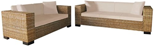 Homgoday 2-Sitzer- und 3-Sitzer-Sofa-Set, echtes Rattan-Sofa, Wohnzimmersofa, modernes Bett, Doppelbett