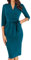 GRACE KARIN Summer Bodycon Dress for Women 3/4 Sleeve Belted Evening Dress V Neck Work Office Formal Dress with Pockets M Peacock Blue Size 12